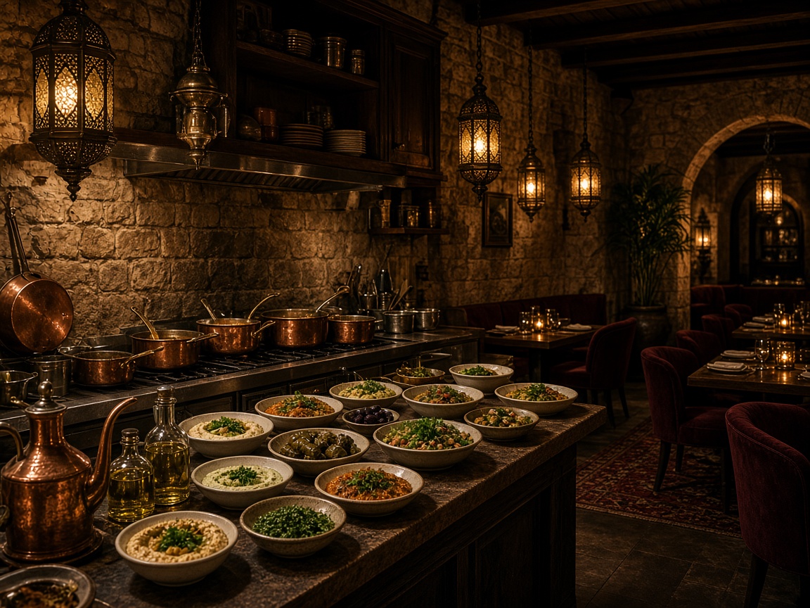 Stone kitchen and brass lanterns at Maison Noura